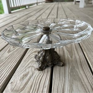 L&L cake plate Hollywood regency brass vintage